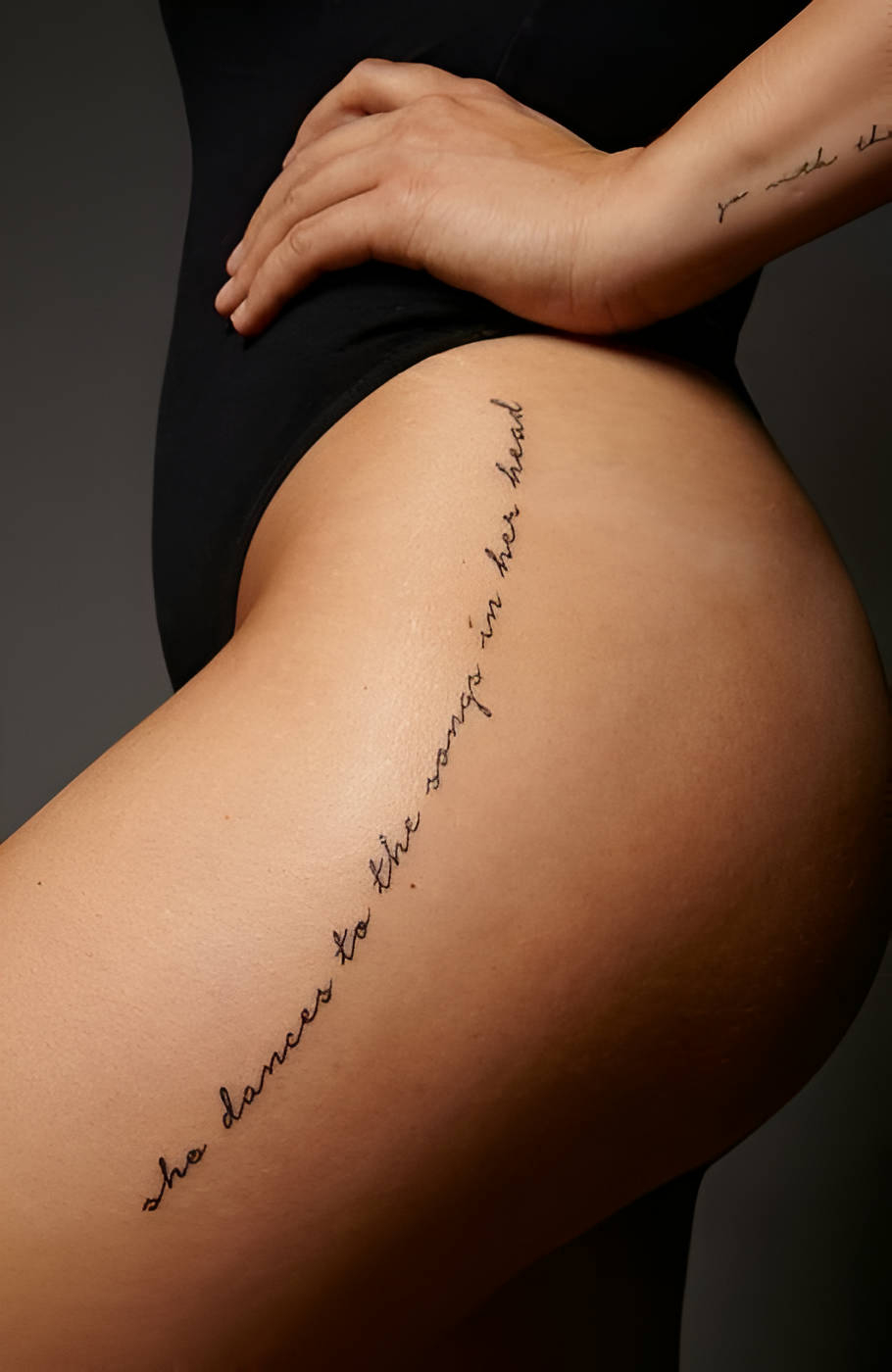 Vertical Quote Leg Tattoo