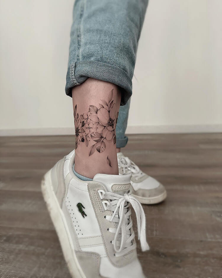 Fine Line Floral Tattoo