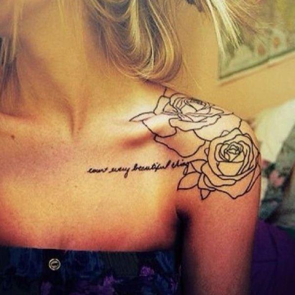 rose whit quotes clavicle tattoo