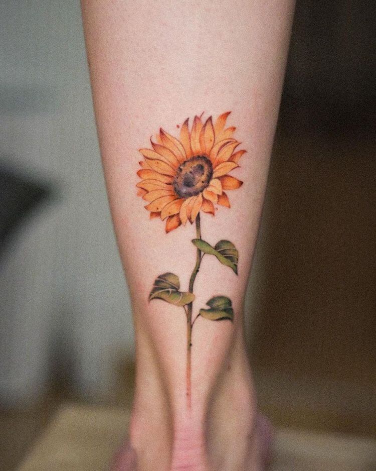 Sunflower Tattoo on the Leg