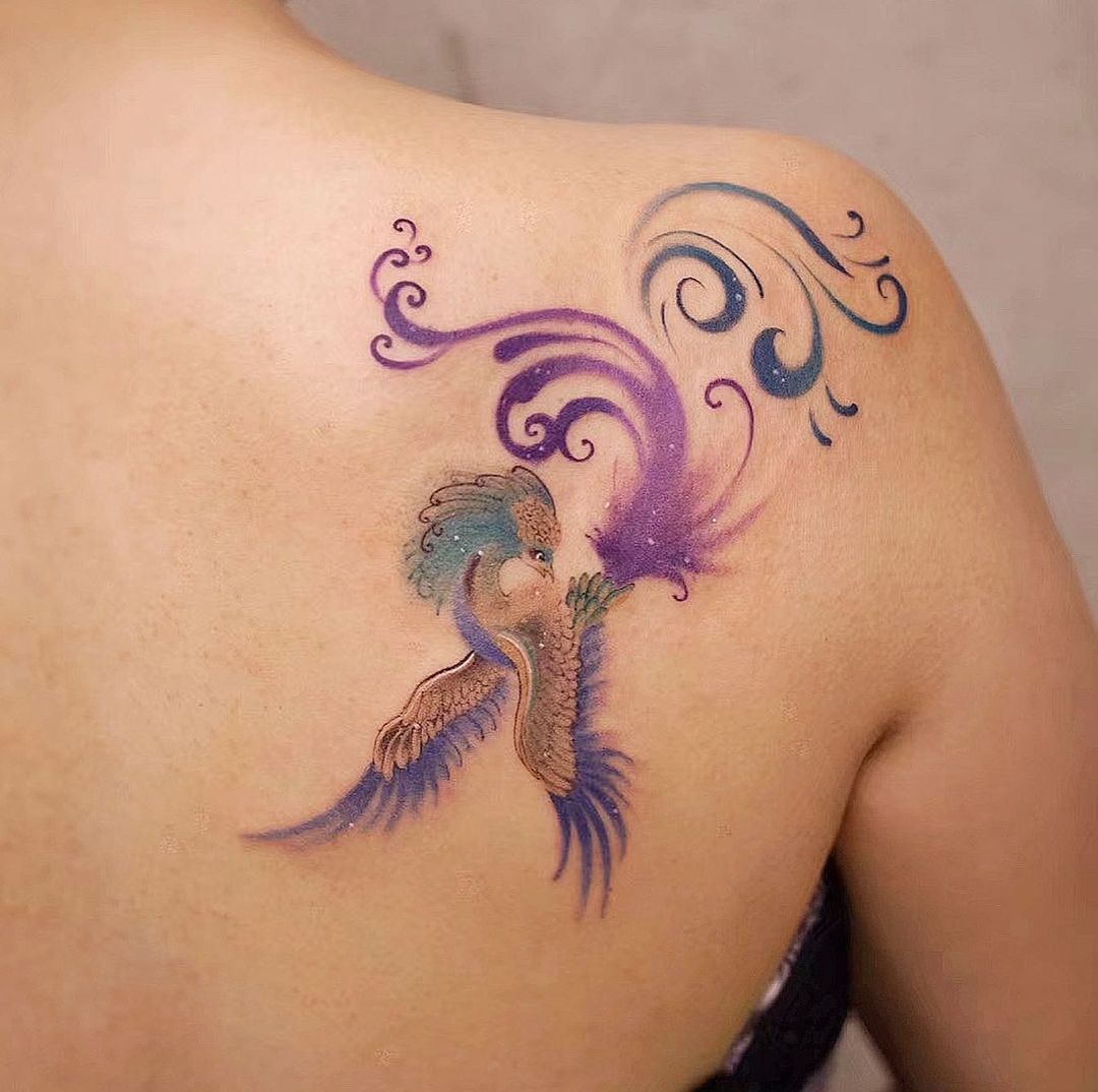 Colourful Phoenix Shoulder Tattoo