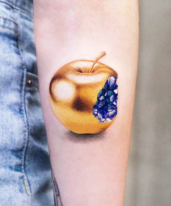 Crystal apple creative forearm tattoo for women by @inkflow_akiwong