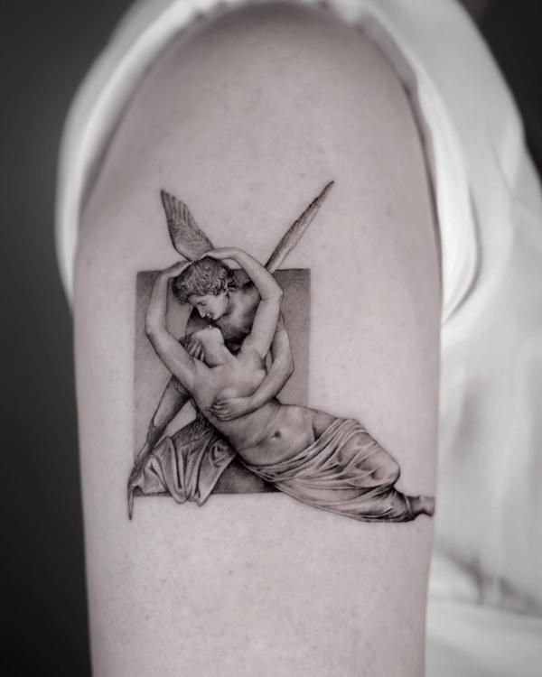 cupid and psyche tattoo greyscale