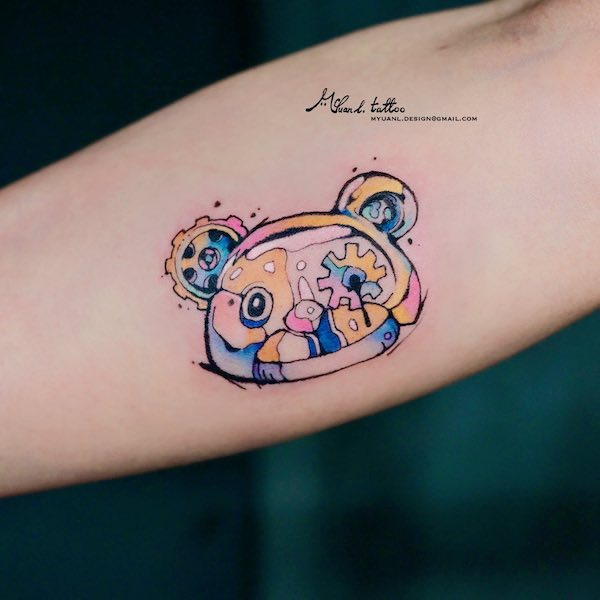 Mechanical bear tattoo by @myuanl.tattoo