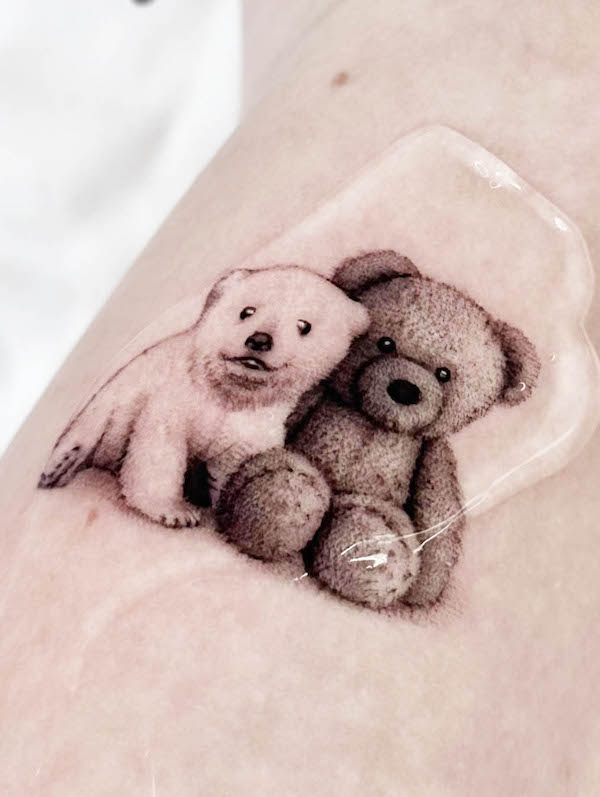 Polar bear and teddy bear tattoo by @40.tatt