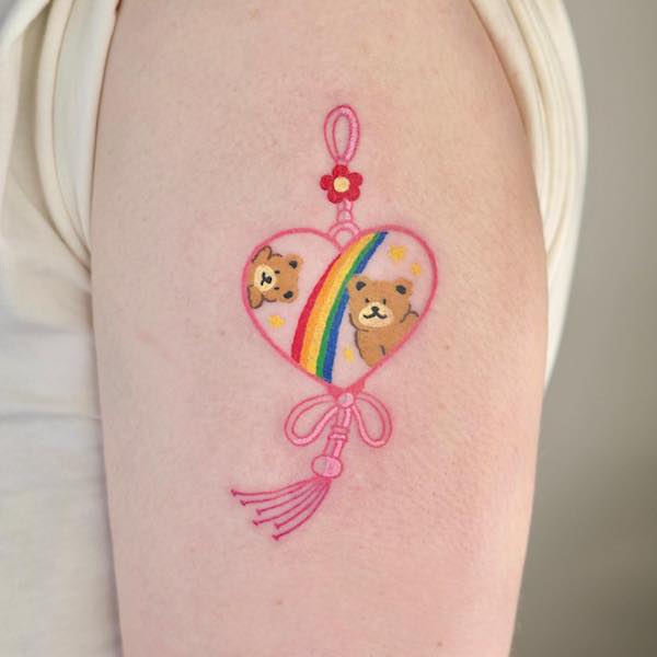 Cute bear norigae tattoo by @kangzi_txttoo