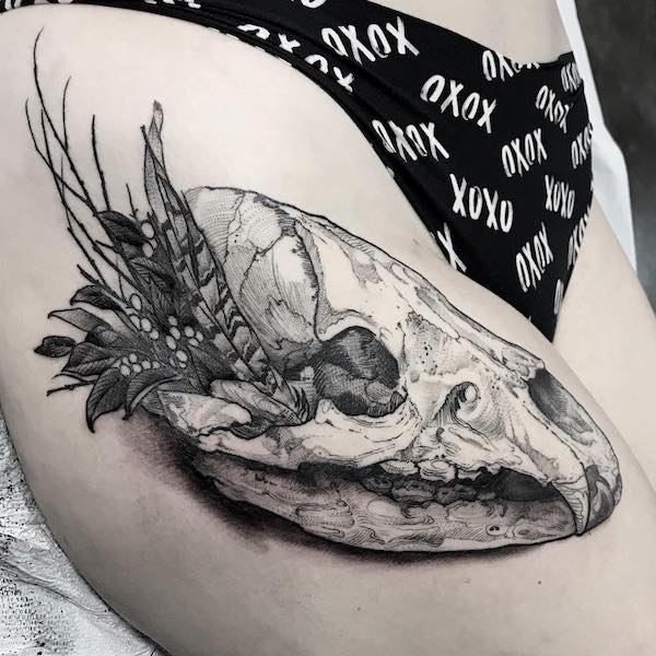 Bear skull tattoo by @seanwrighttattoo