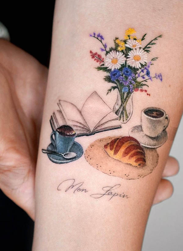 Perfect breakfast tattoo by @youngchickentattoo