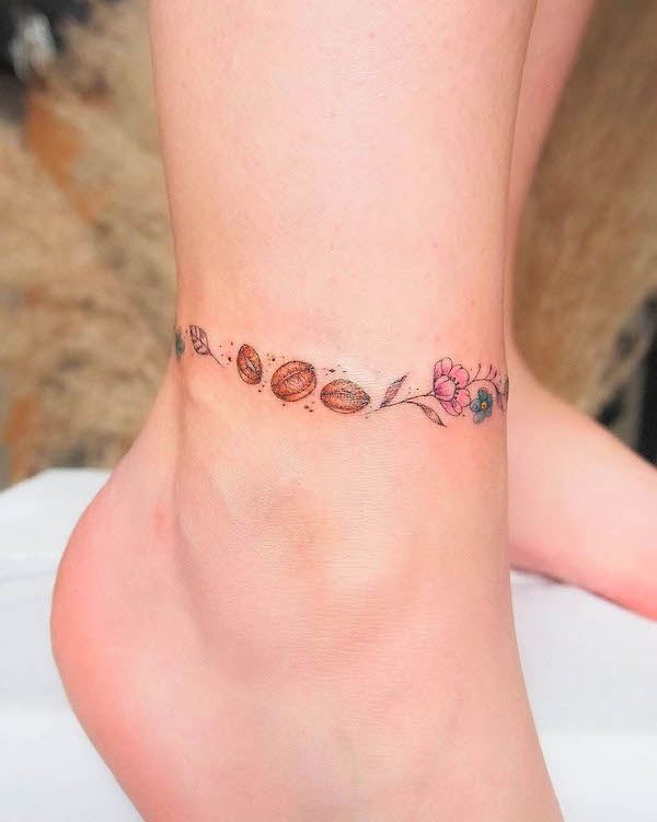 Cute coffee beans anklet tattoo by @deni.tattooing