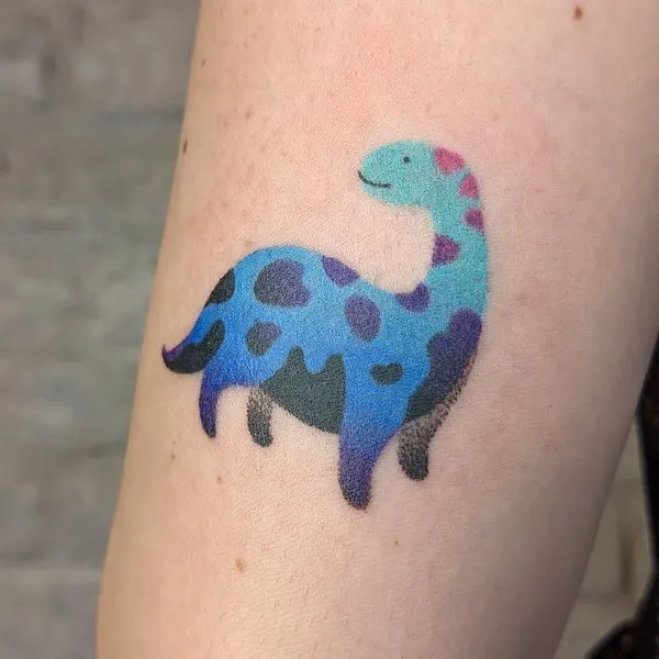 Cute cartoon Brachiosaurus tattoo by @mafupoke