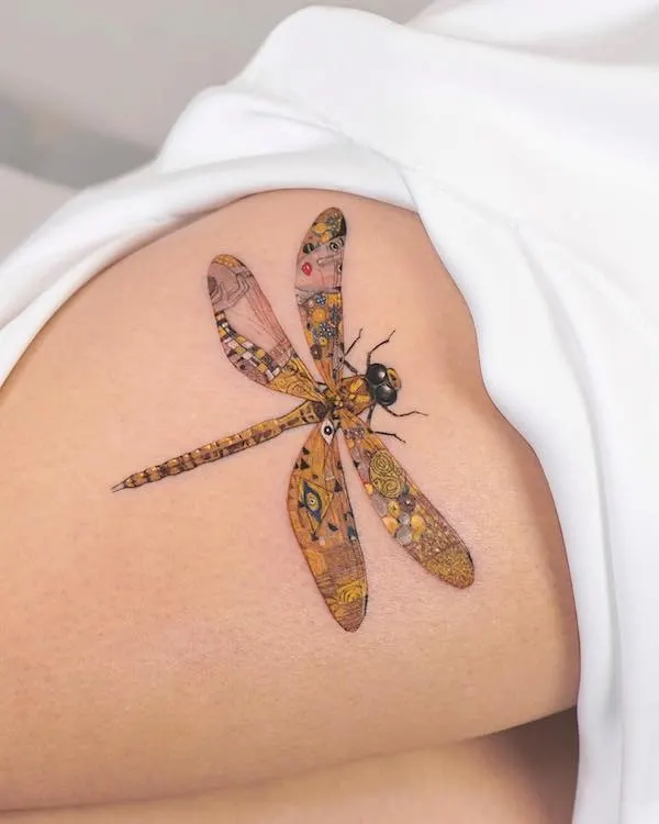 Klimt dragonfly tattoo by @caotida