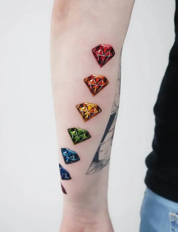 Rainbow diamonds tattoo by @jooa_tattoo