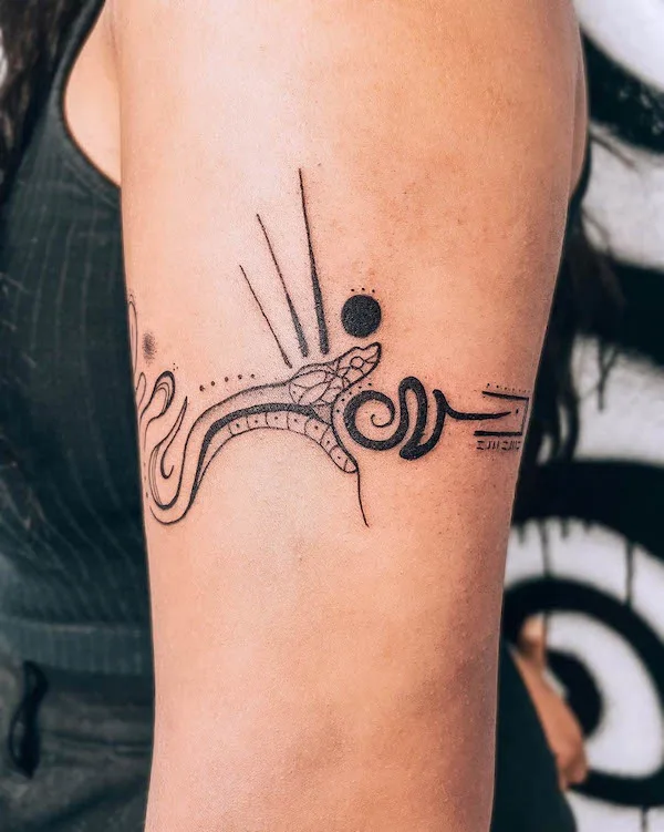 Symbols and ouroboros armband tattoo by @em3.rson_