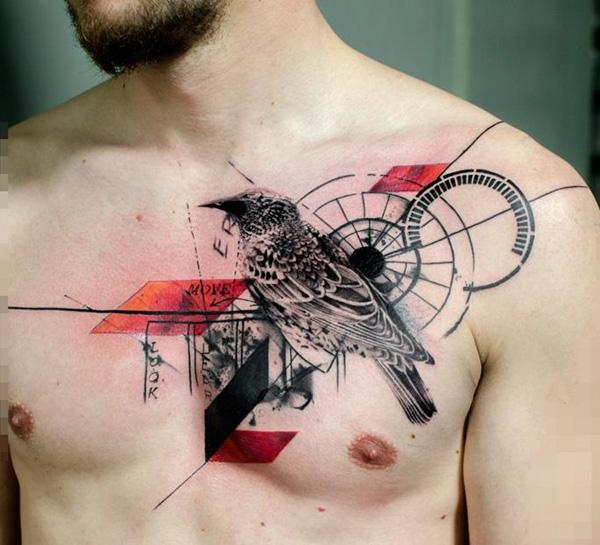 surreal bird tattoo