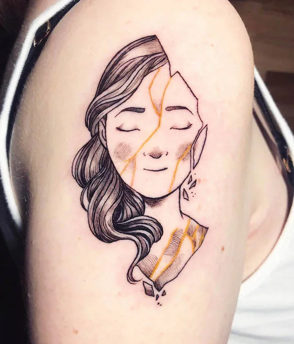 Flawed but beautiful kintsugi tattoo by @merolbart