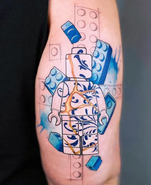 Kintsugi lego tattoo by @dolores_b_tattoo